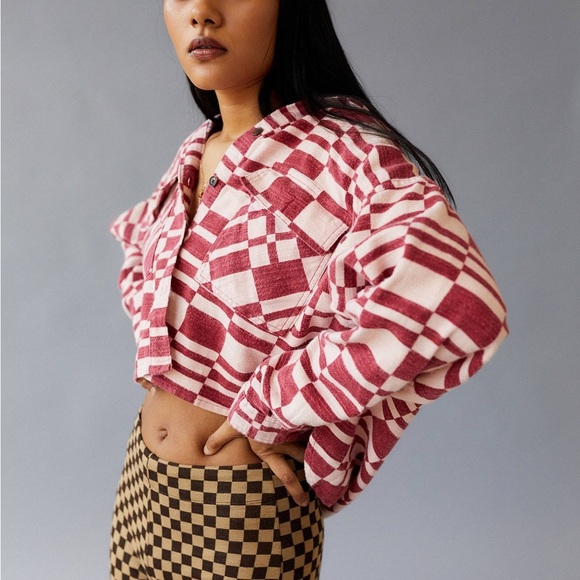 Urban outfitters BDG oversized cropped flannel top Boxy Women Small - Picture 5 of 13